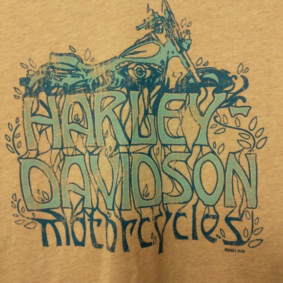 Harley-Davidson tshirt womens M Medium tan v-neck short sleeve 70s hippie style - Picture 3 of 9